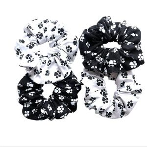 Black and White Paw Print Scrunchies Set